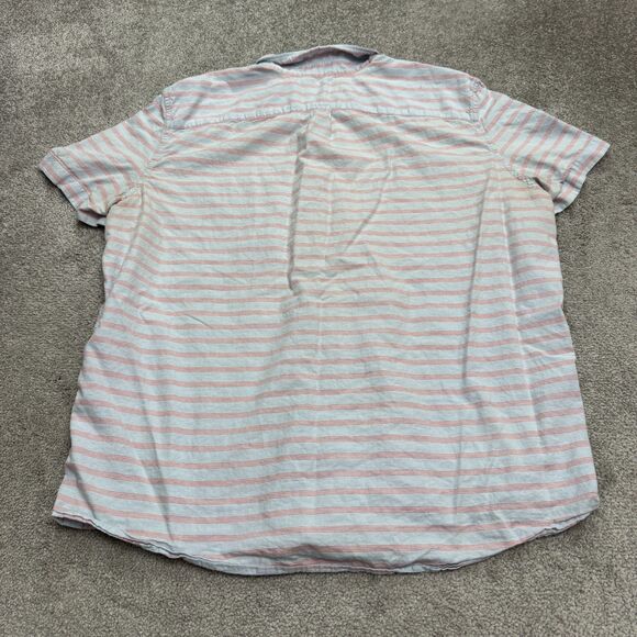 American Eagle Seriously Soft Button Down Shirt Mens XXL Red Blue Striped Cotton - Picture 2 of 15